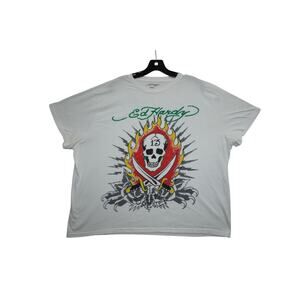 Y2K Ed Hardy Free Forever Skull Flames Graphic Tee, Men's XXXL
